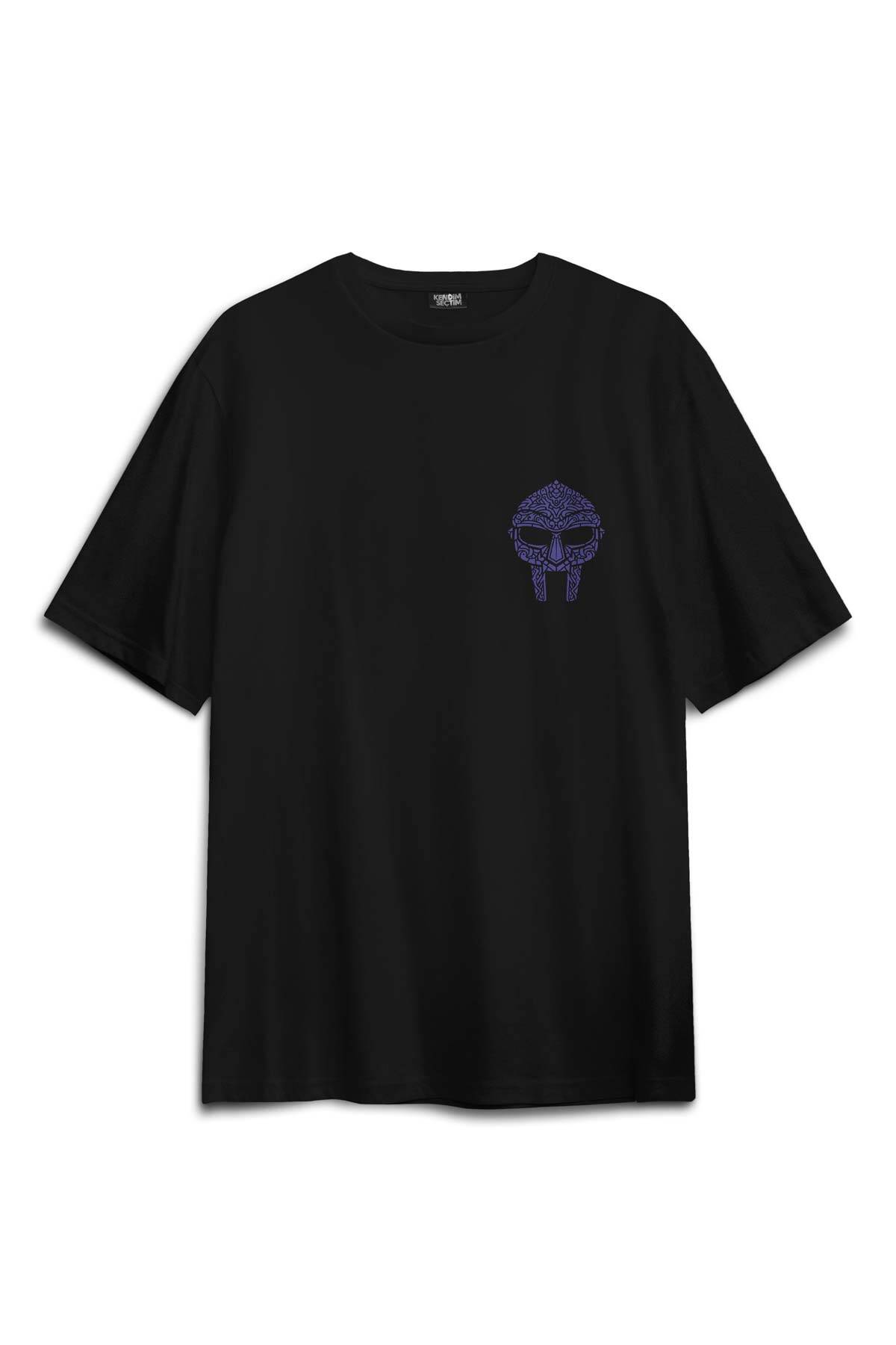 Oversize T-shirt Mf Doom Hip Hop Rap Oldschool Baskılı Siyah Unisex Tişört - 1
