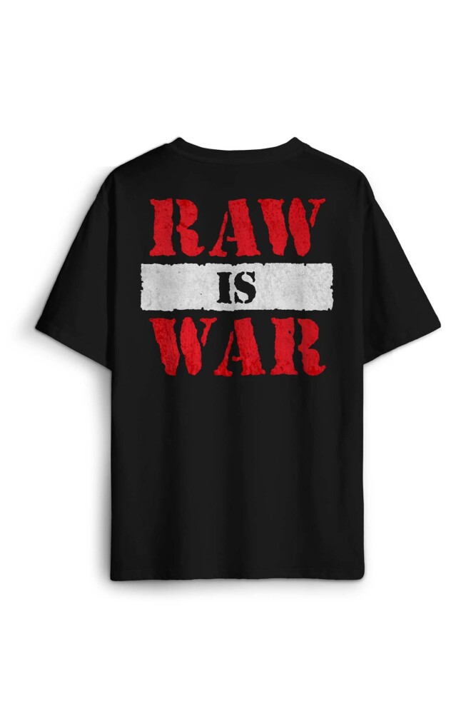 Oversize T-shirt Raw Is War Gym Wwe Fight Spor Dövüş Baskılı Siyah Unisex Tişört - 2