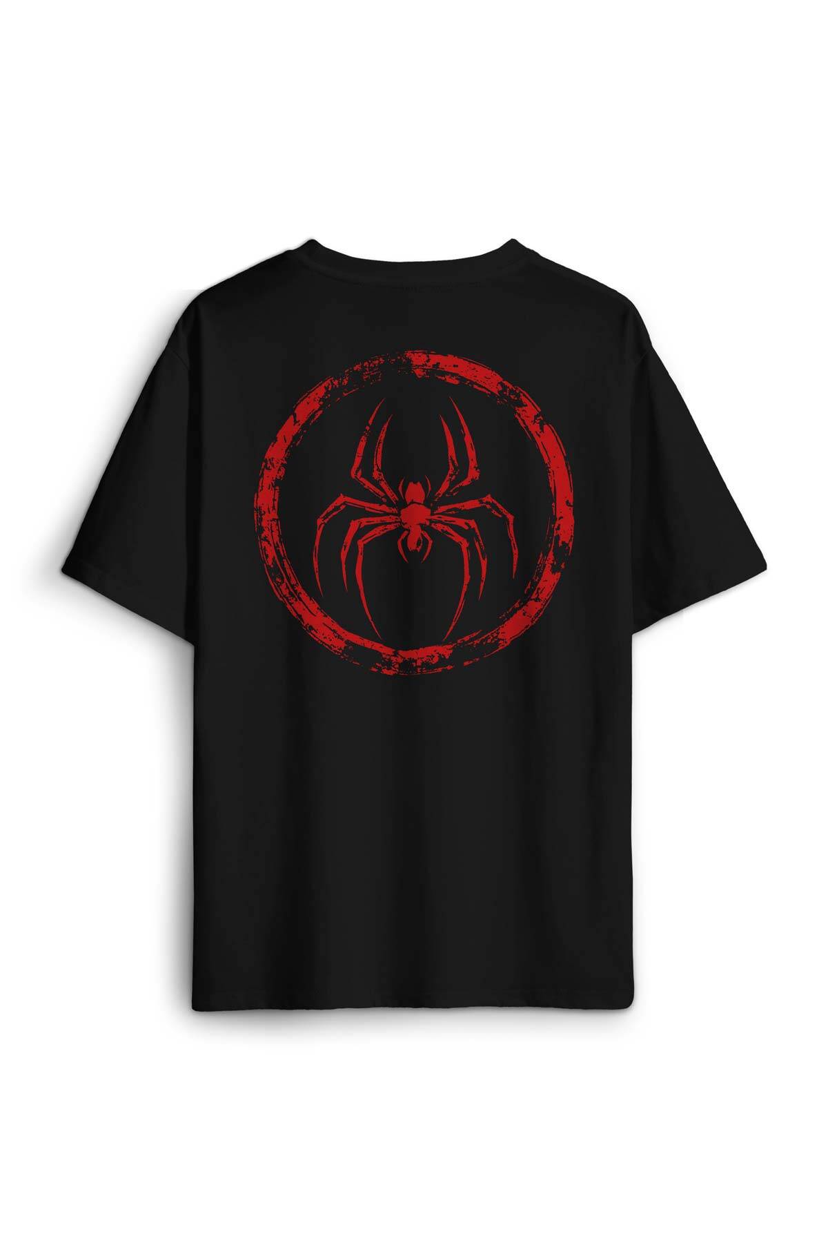 Oversize T-shirt Spider Örümcek Adam Animal Gym Spor Baskılı Siyah Unisex Tişört - 1