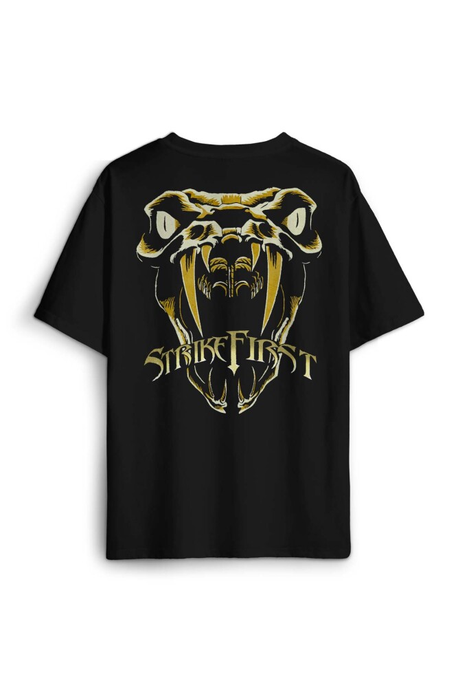 Oversize T-shirt Strike First Venom Rko Wwe Randy Orton Yılan Güreş Gym Fight Spor Siyah Tişört - 1
