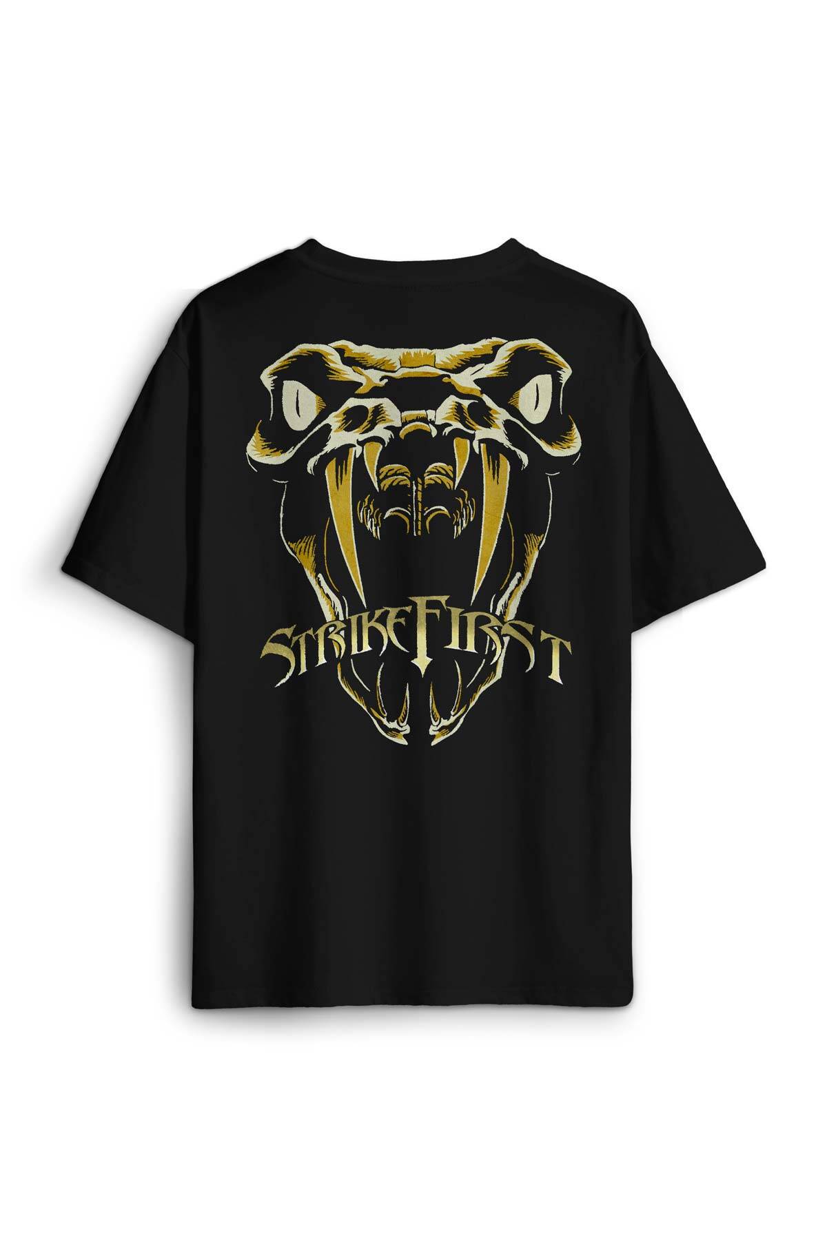 Oversize T-shirt Strike First Venom Rko Wwe Randy Orton Yılan Güreş Gym Fight Spor Siyah Tişört - 1