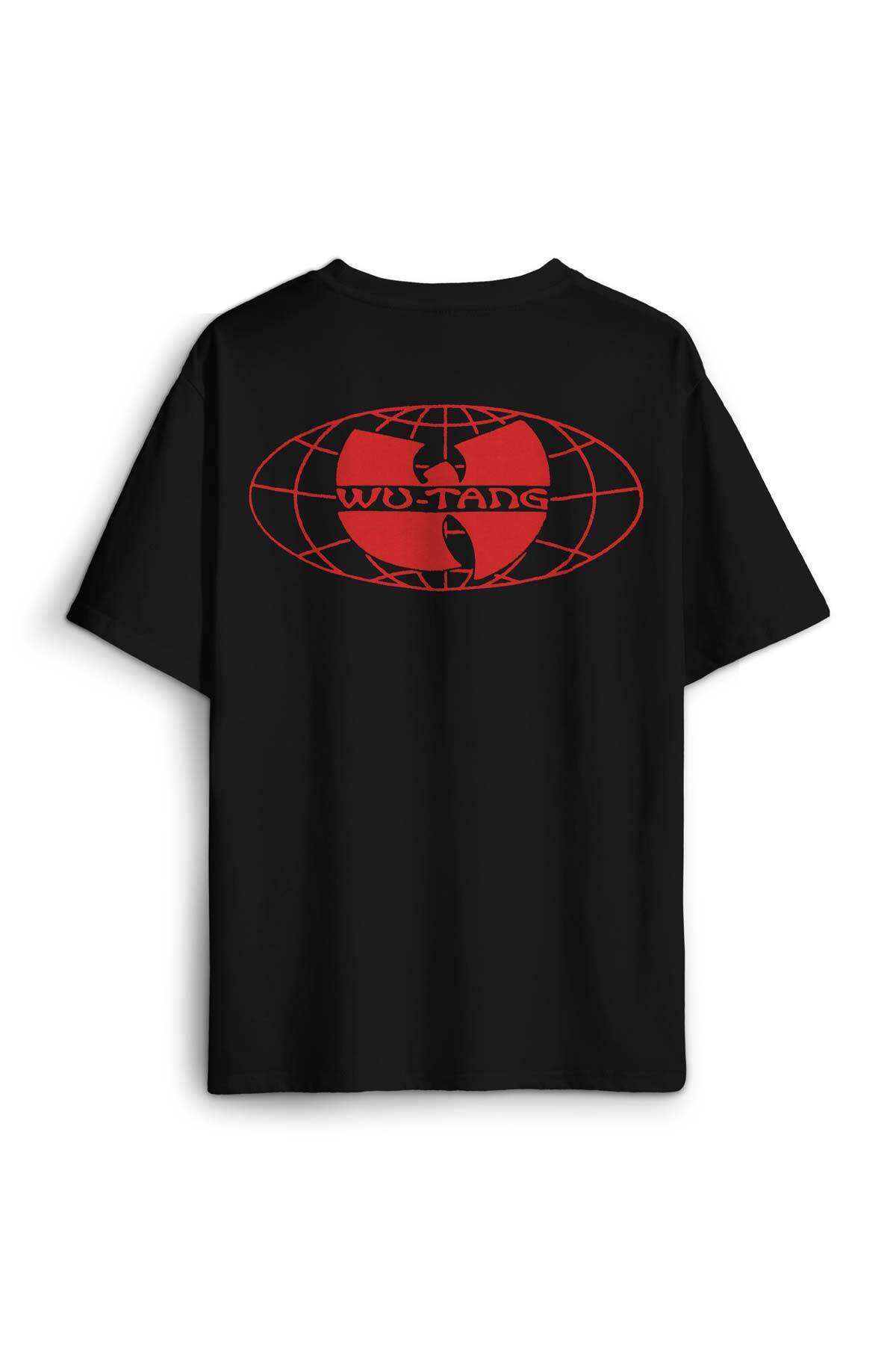 Oversize T-shirt Wu Tang Clan Pamuklu Y2K Rap Hip Hop New York Baskılı Siyah Unisex Tişört (1)