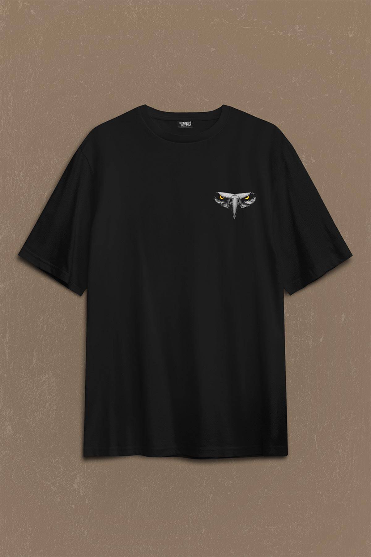 Oversize Tişört Kartal Kafa Göz Black Eagle Design Tasarım Sırt Ön Baskılı Unisex T-Shirt (1)