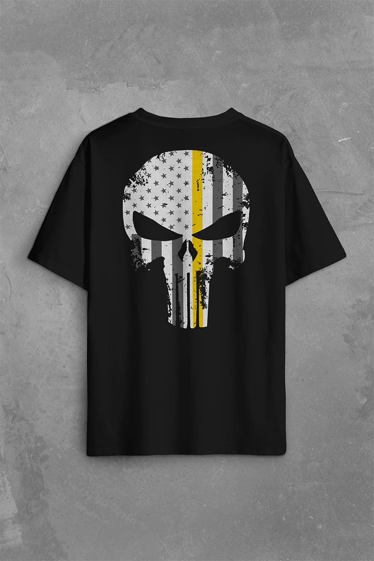Oversize Tişört Punisher Cezalandırıcı Frank Castle Sırt Ön Baskılı Unisex T-Shirt (1)