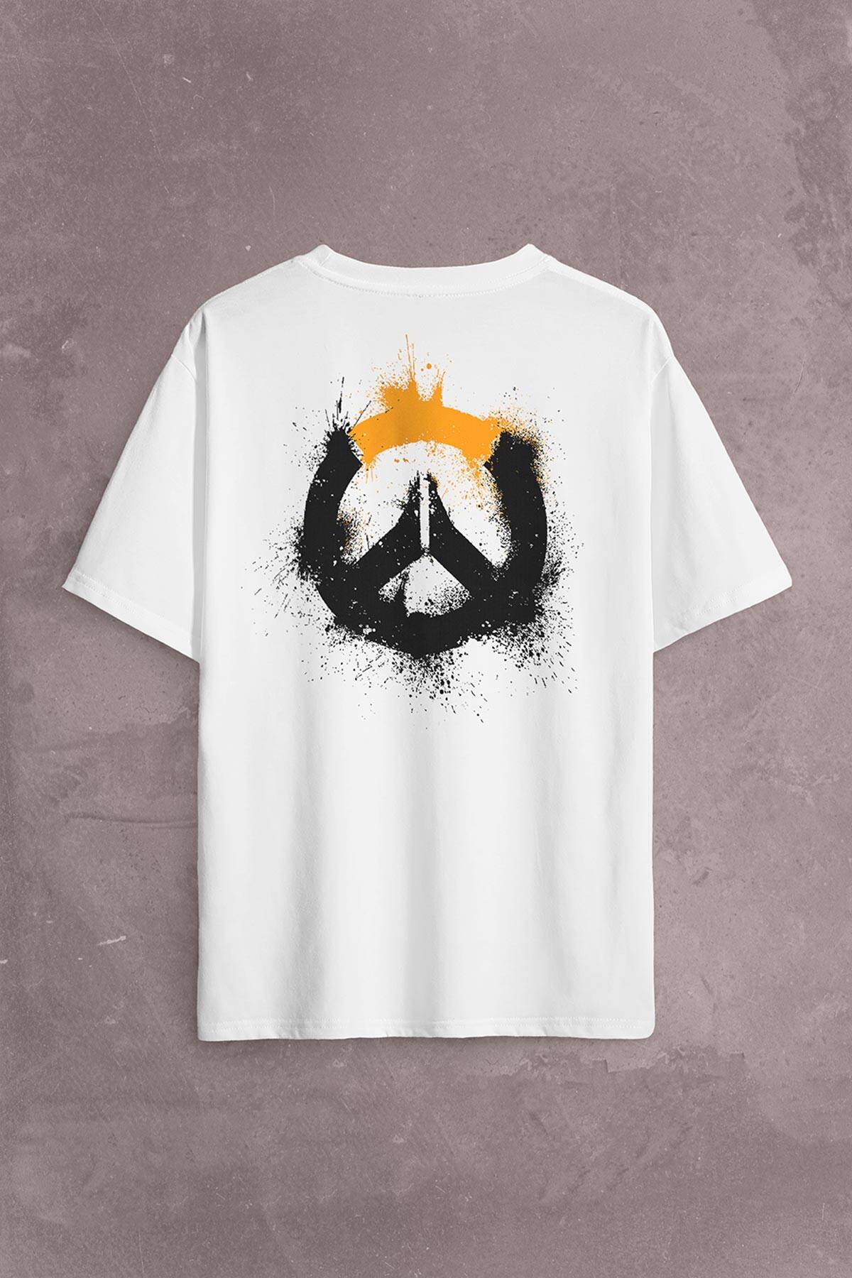 Overwatch Heroes Steam Logo Over Watc Sırt Ön Baskılı Oversize Tişört Unisex T-Shirt OVR12B1866 (1)