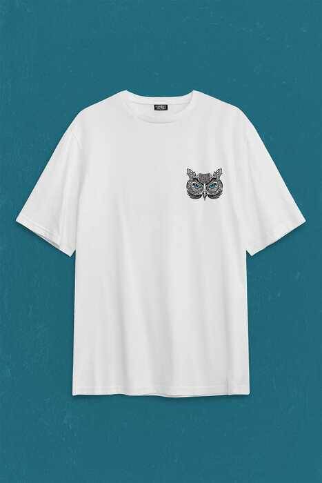 Owl Baykuş Design Desen Tasarım Yavru Minik Kuş Sırt Ön Baskılı Oversize Tişört Unisex T-Shirt - 1