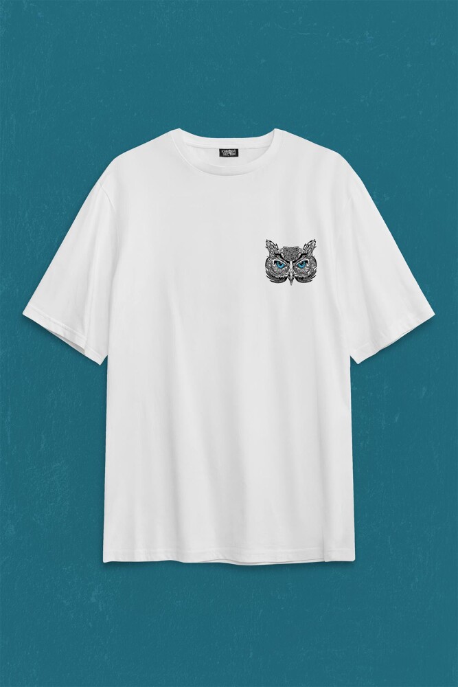 Owl Baykuş Design Desen Tasarım Yavru Minik Kuş Sırt Ön Baskılı Oversize Tişört Unisex T-Shirt - 1