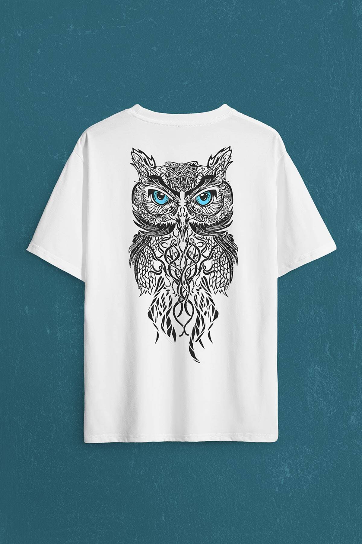 Owl Baykuş Design Desen Tasarım Yavru Minik Kuş Sırt Ön Baskılı Oversize Tişört Unisex T-Shirt - 2