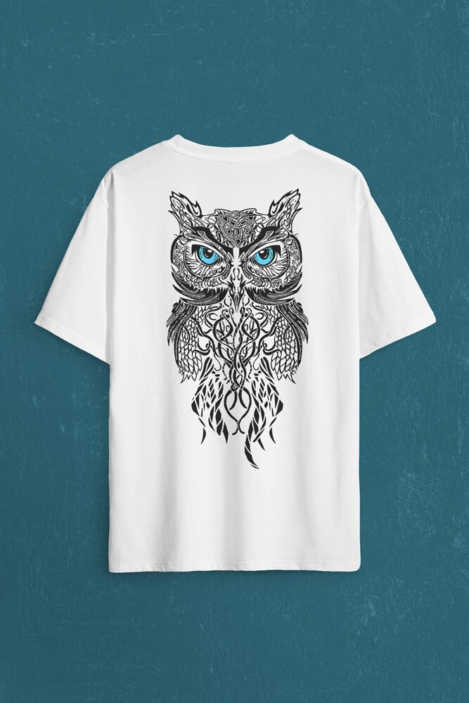 Owl Baykuş Design Desen Tasarım Yavru Minik Kuş Sırt Ön Baskılı Oversize Tişört Unisex T-Shirt (1)