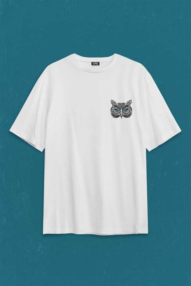 Owl Baykuş Design Desen Tasarım Yavru Minik Kuş Sırt Ön Baskılı Oversize Tişört Unisex T-Shirt - 1