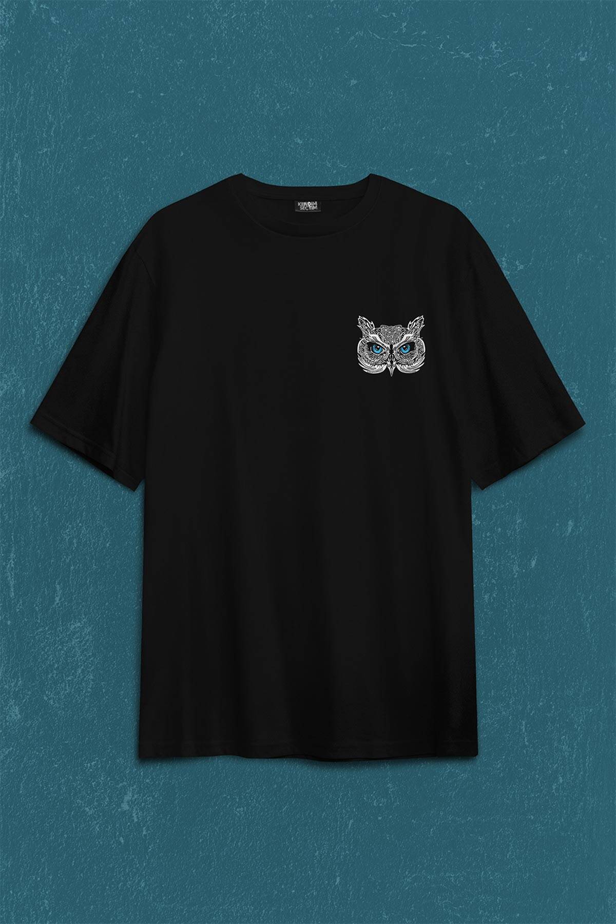 Owl Baykuş Design Desen Tasarım Yavru Minik Kuş Sırt Ön Baskılı Oversize Tişört Unisex T-Shirt - 1