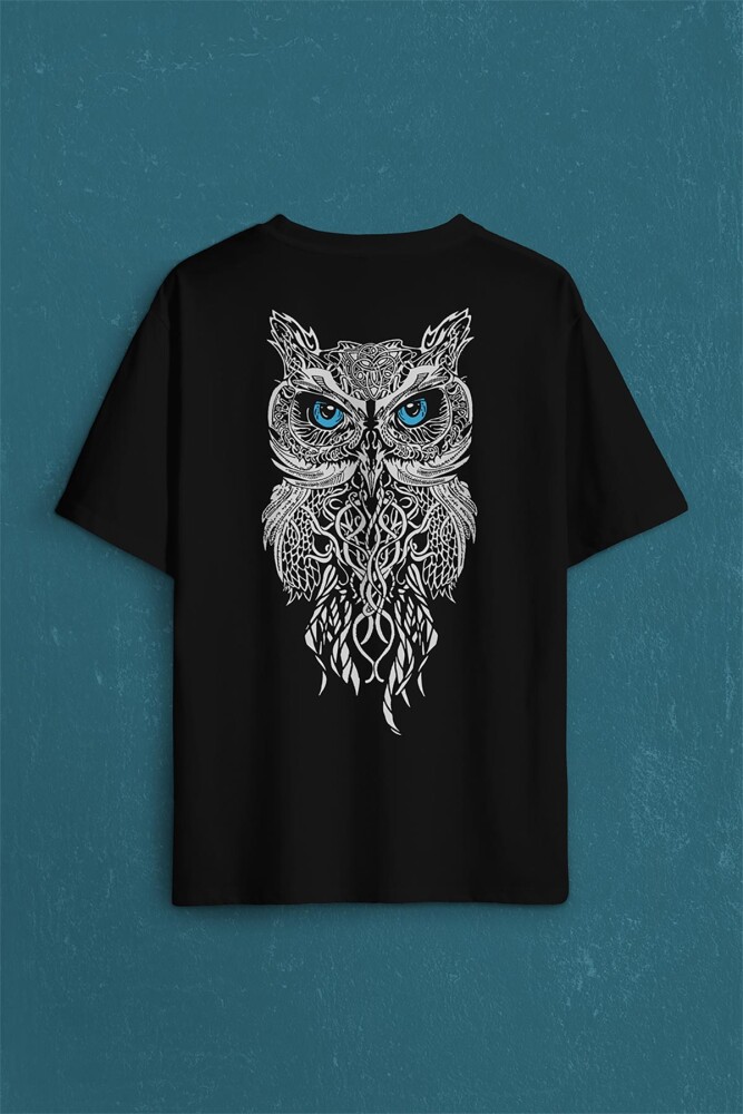 Owl Baykuş Design Desen Tasarım Yavru Minik Kuş Sırt Ön Baskılı Oversize Tişört Unisex T-Shirt (1)