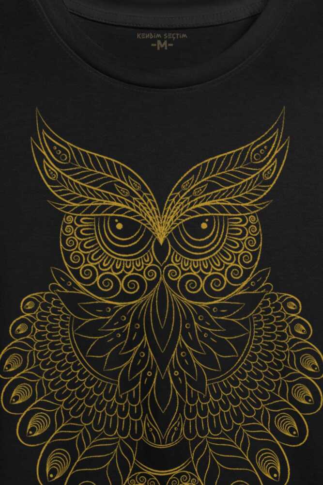 Owl Baykuş Silüeti.Calligraphy Çizim Baskılı Tişört Unisex T-shirt - 2