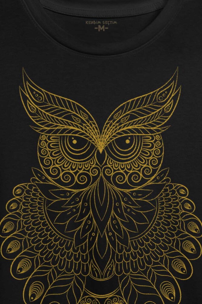Owl Baykuş Silüeti.Calligraphy Çizim Baskılı Tişört Unisex T-shirt (1)
