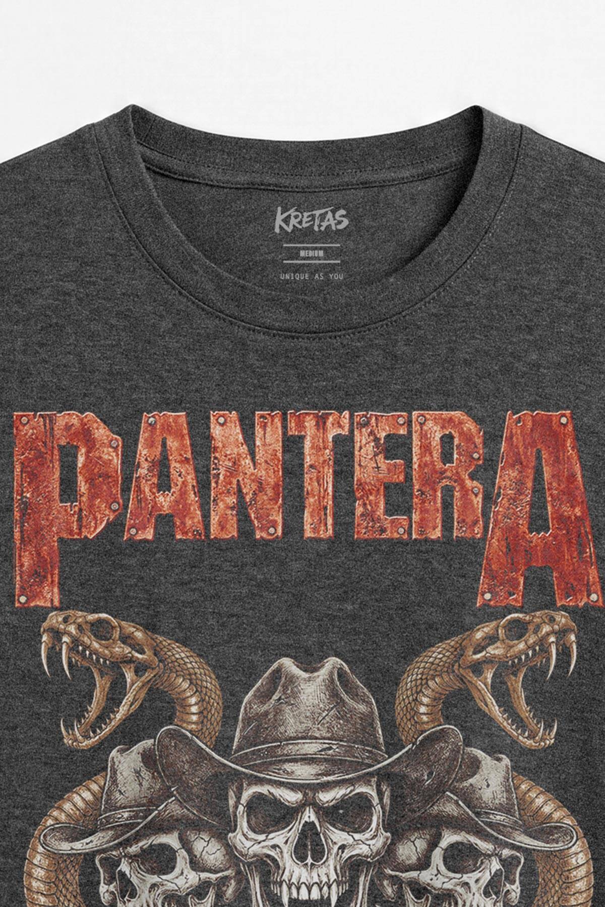 Pantera Cowboys From Hell Snake Yılan Groove Metal Regular Unisex Antrasit Melanj Tişört (1)