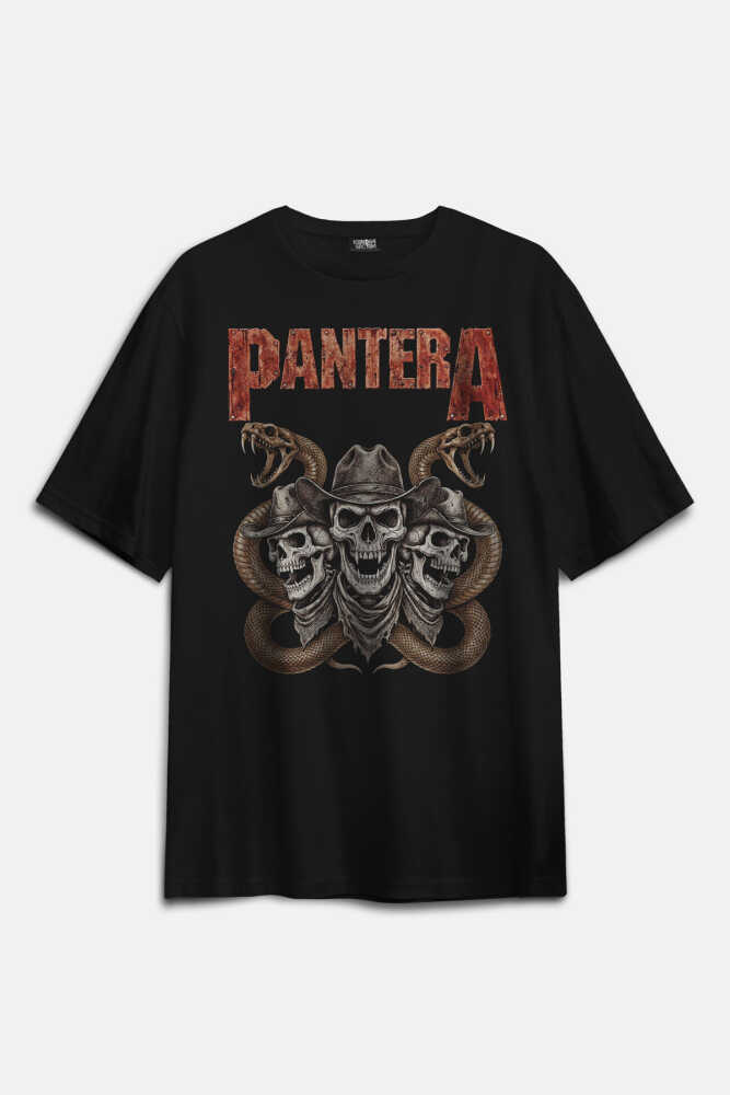 Pantera Metal Müzik Skull Kuru Kafa Baskılı Oversize Tişört Unisex T-shirt - 1