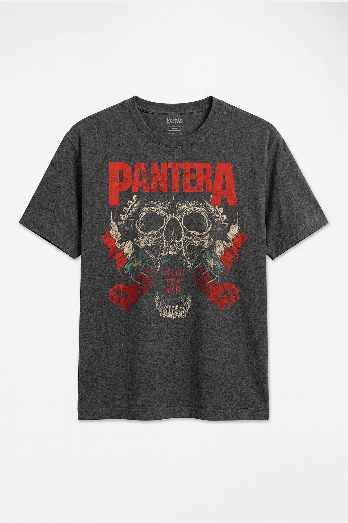 Pantera Mouth For War Heavy Metal Skull Kuru Kafa Unisex Regular Antrasit Melanj Tişört - 1