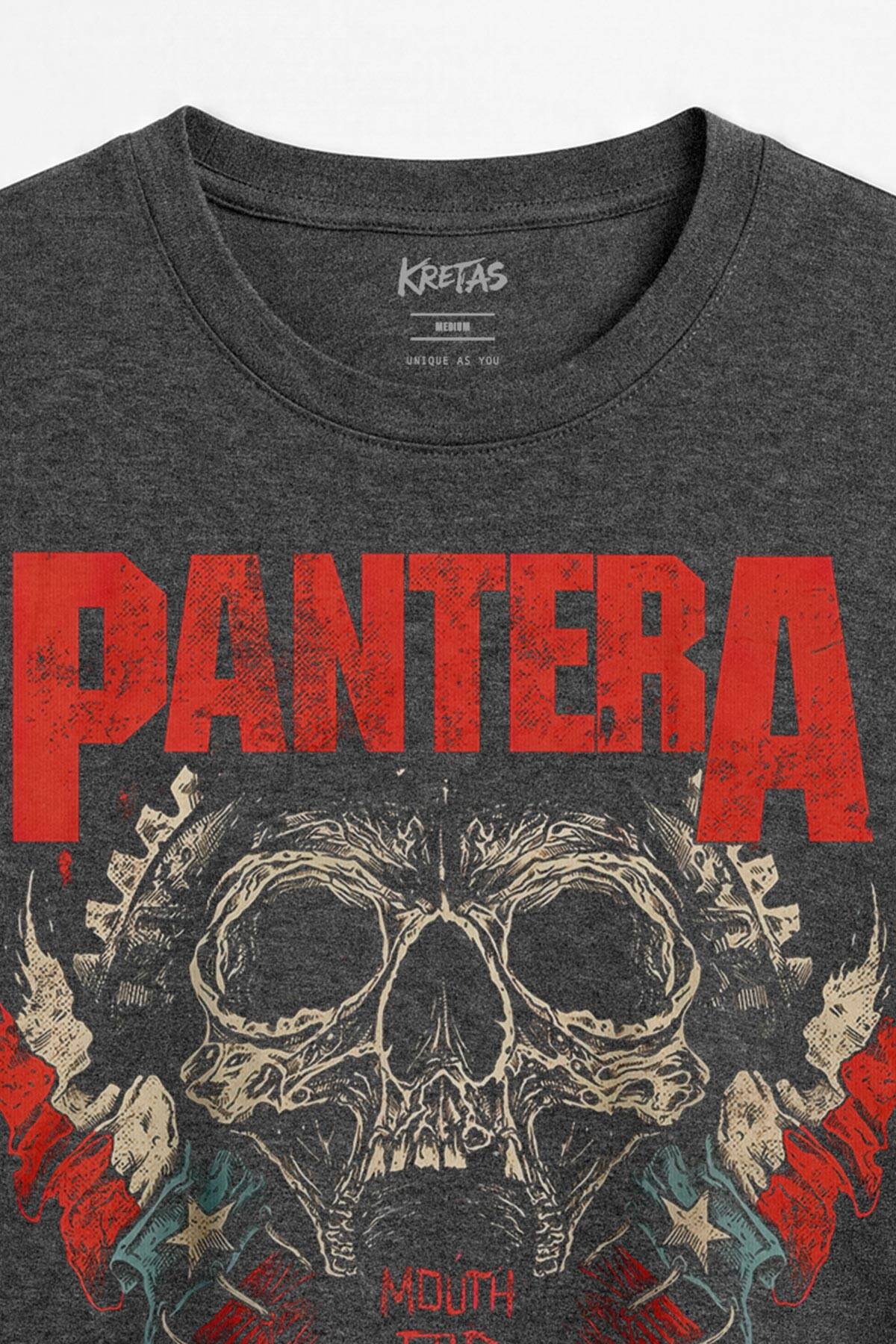Pantera Mouth For War Heavy Metal Skull Kuru Kafa Unisex Regular Antrasit Melanj Tişört (1)
