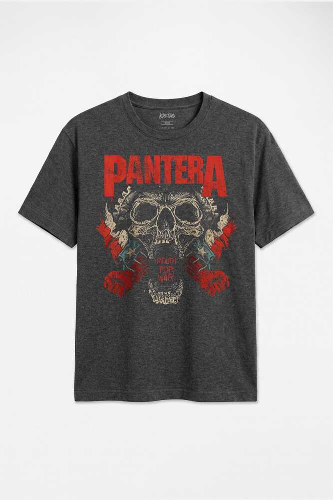 Pantera Mouth For War Heavy Metal Skull Kuru Kafa Unisex Regular Antrasit Melanj Tişört