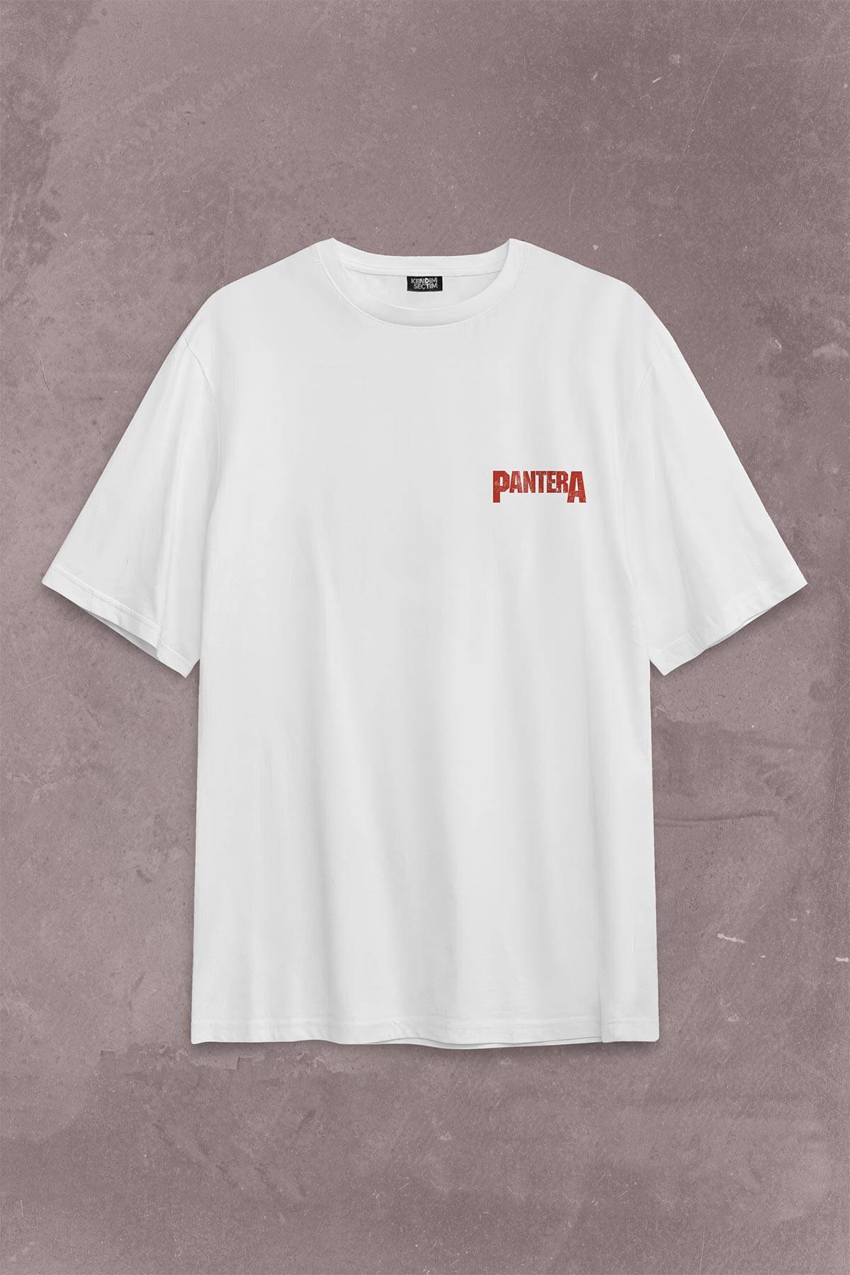 Pantera Skull Kuru Kafa Groove Heavy Metal Logo Sırt Ön Baskılı Oversize Tişört Unisex T-Shirt - 1