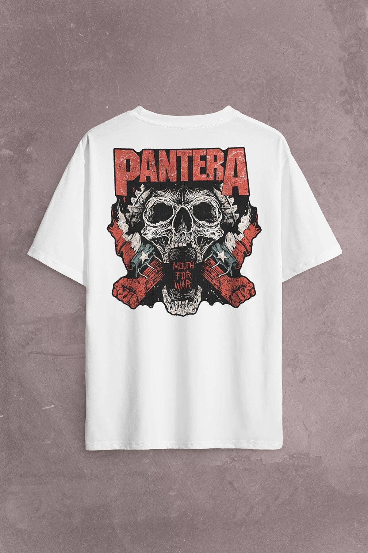 Pantera Skull Kuru Kafa Groove Heavy Metal Logo Sırt Ön Baskılı Oversize Tişört Unisex T-Shirt - 2