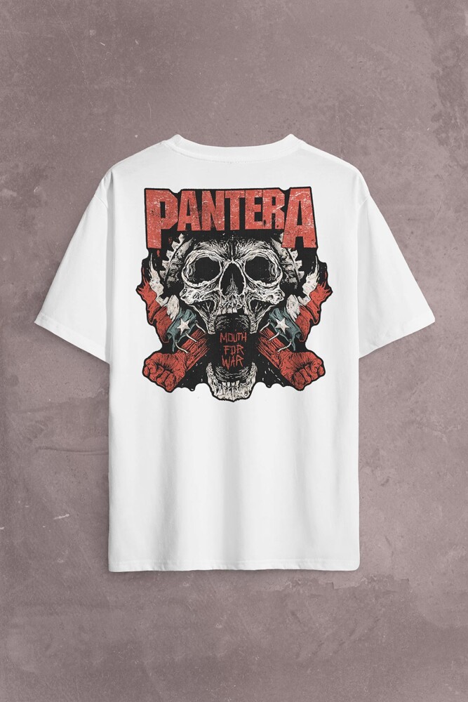 Pantera Skull Kuru Kafa Groove Heavy Metal Logo Sırt Ön Baskılı Oversize Tişört Unisex T-Shirt (1)