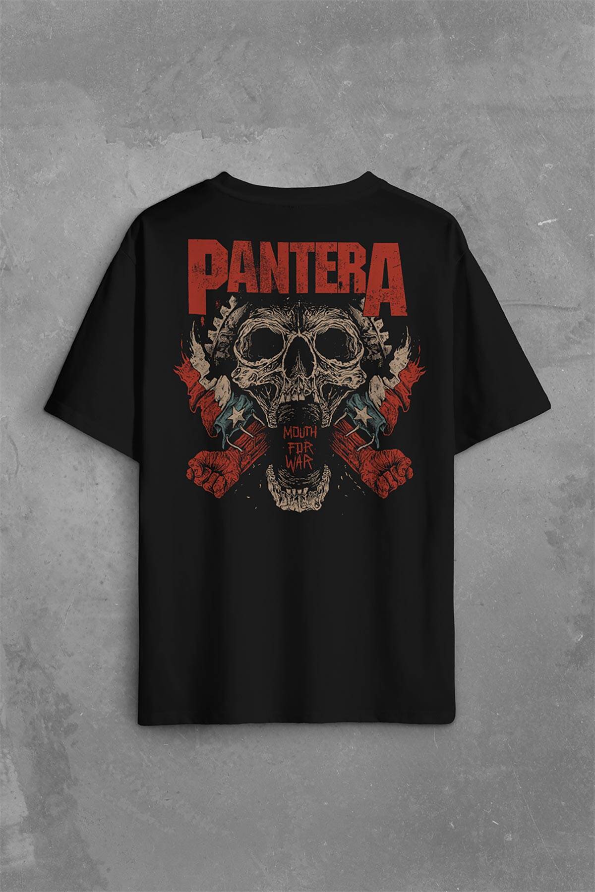 Pantera Skull Kuru Kafa Groove Heavy Metal Logo Sırt Ön Baskılı Oversize Tişört Unisex T-Shirt - 2