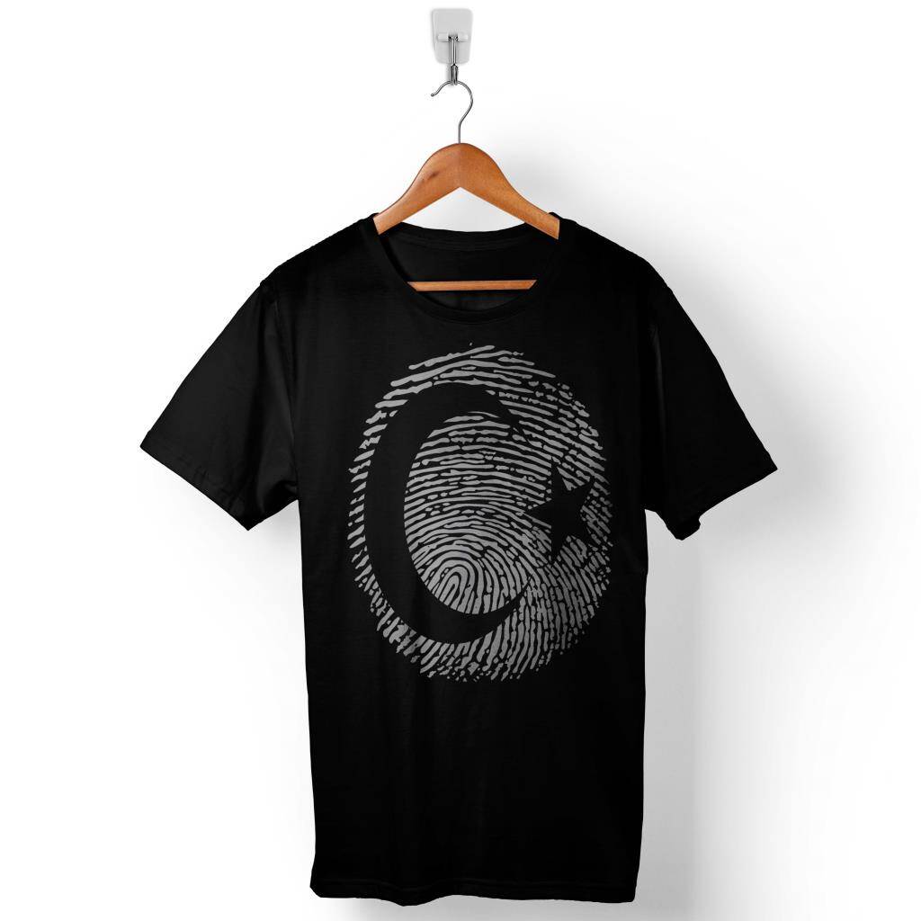Parmak İzi Türk Bayrağı Türkiye Baskılı Tişört Unisex T-Shirt - 1