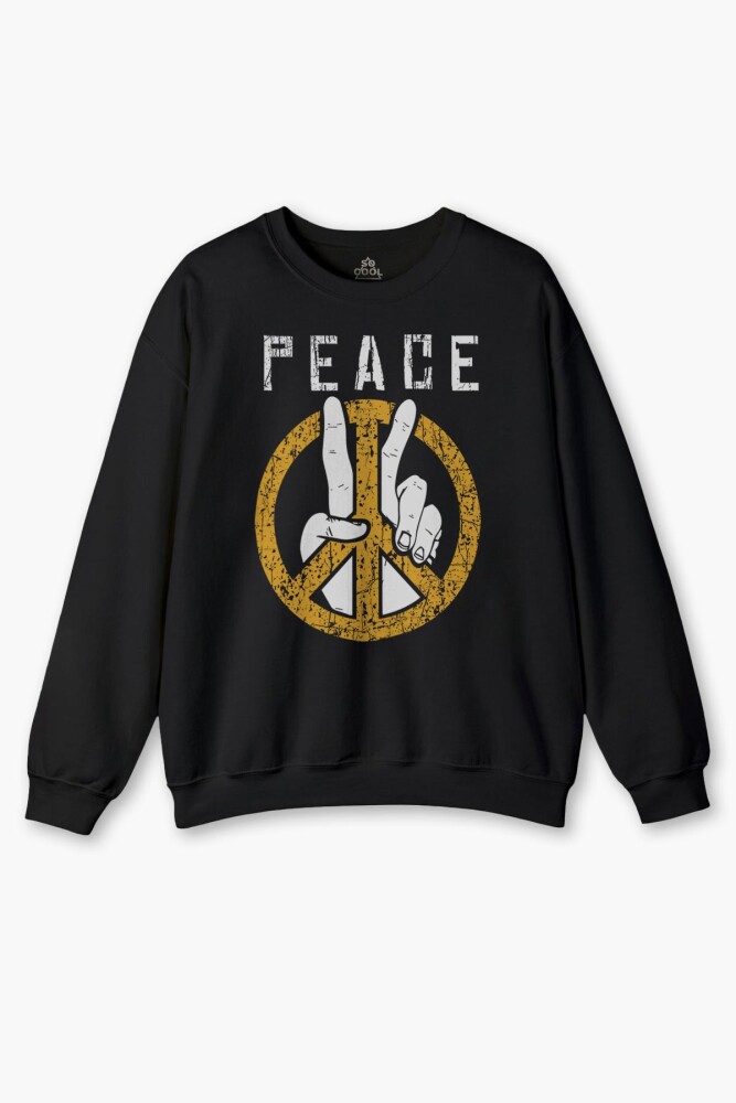Peace Freedom Özgürlük Yazı Baskılı Siyah Unisex Sweat Baskılı Sweatshirt - So Cool