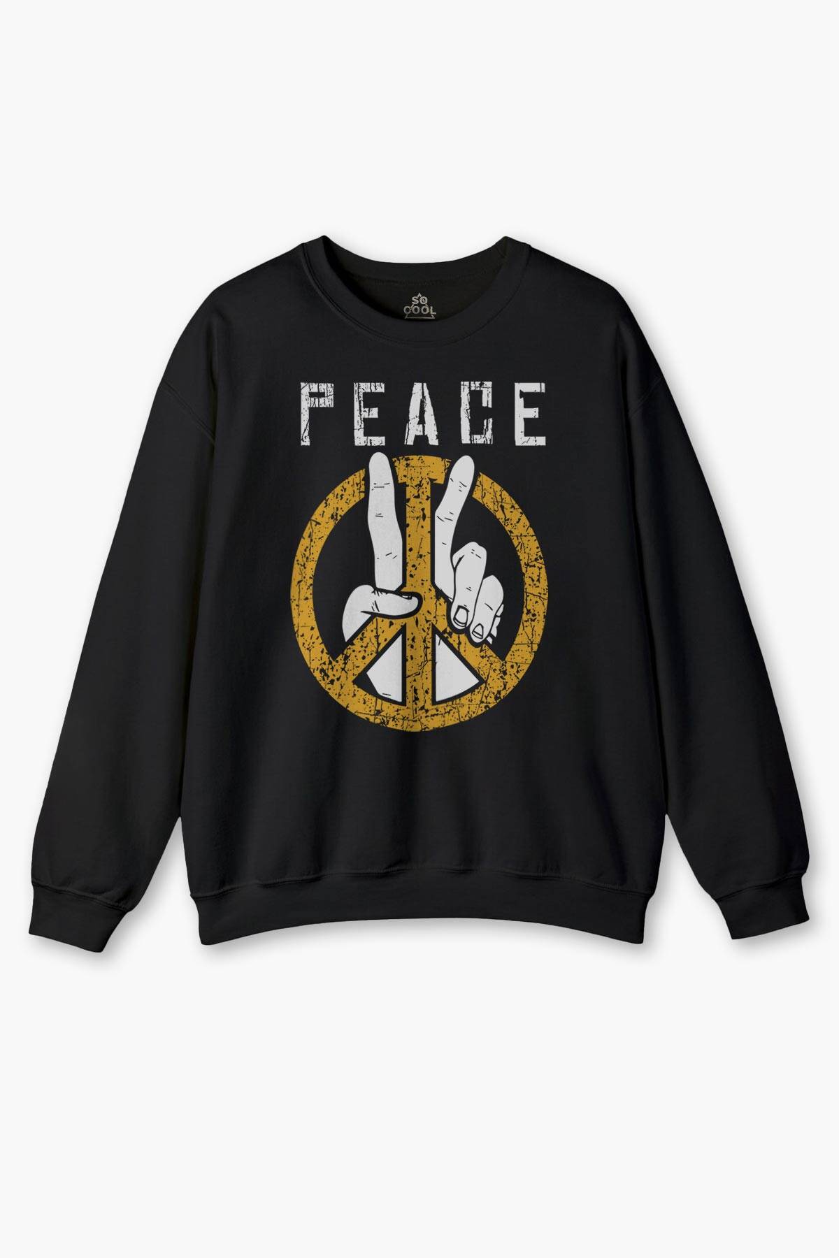 Peace Freedom Özgürlük Yazı Baskılı Siyah Unisex Sweat Baskılı Sweatshirt - 1