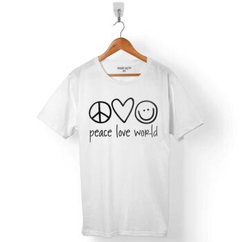 PEACE LOVE WORLD GÜLÜMSE POZİTİF OL ERKEK TİŞÖRT - 1