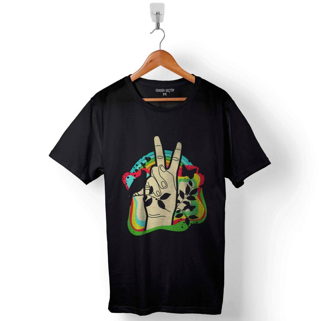 Peace Love Zen Özgürlük Barış Anarchy Baskılı Tişört Unisex T-Shirt - 1