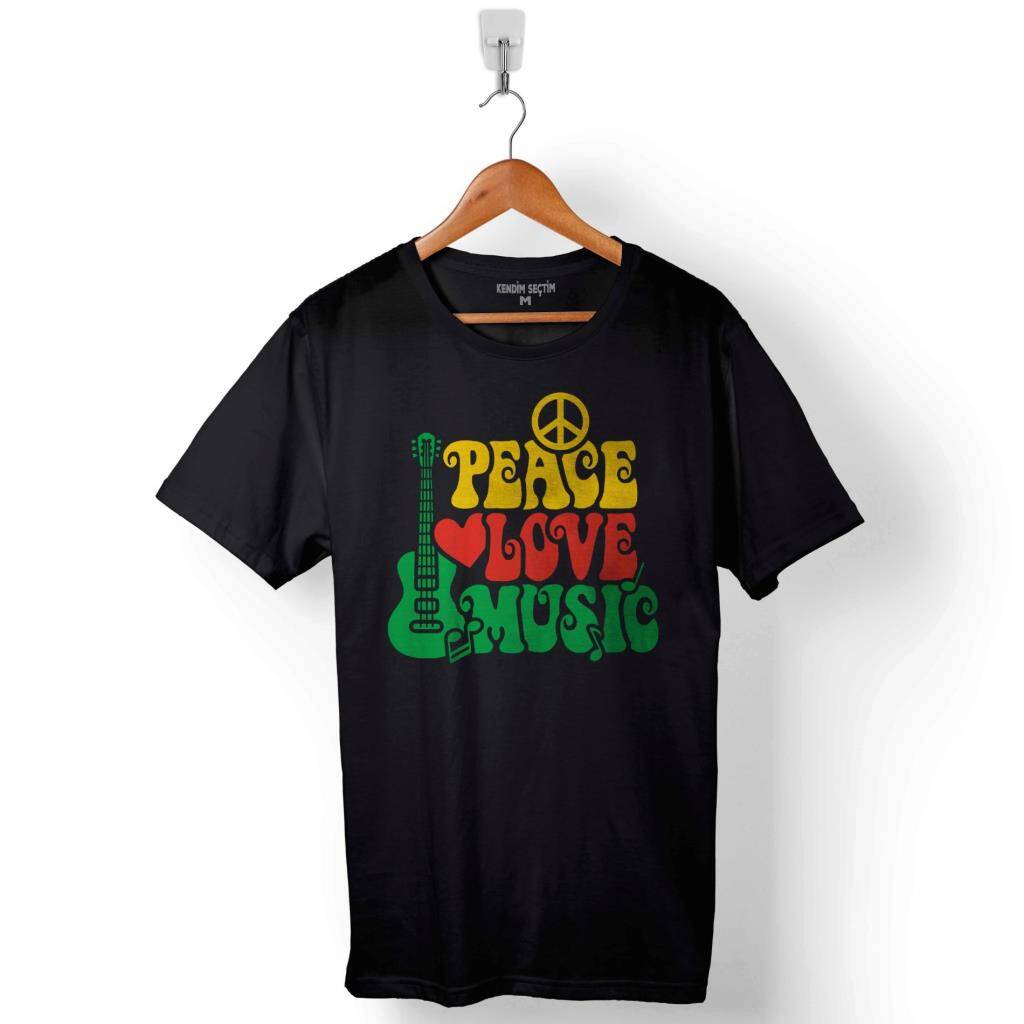 Peace Raggae Love Music Bob Marley Baskılı Tişört Unisex T-Shirt - 1