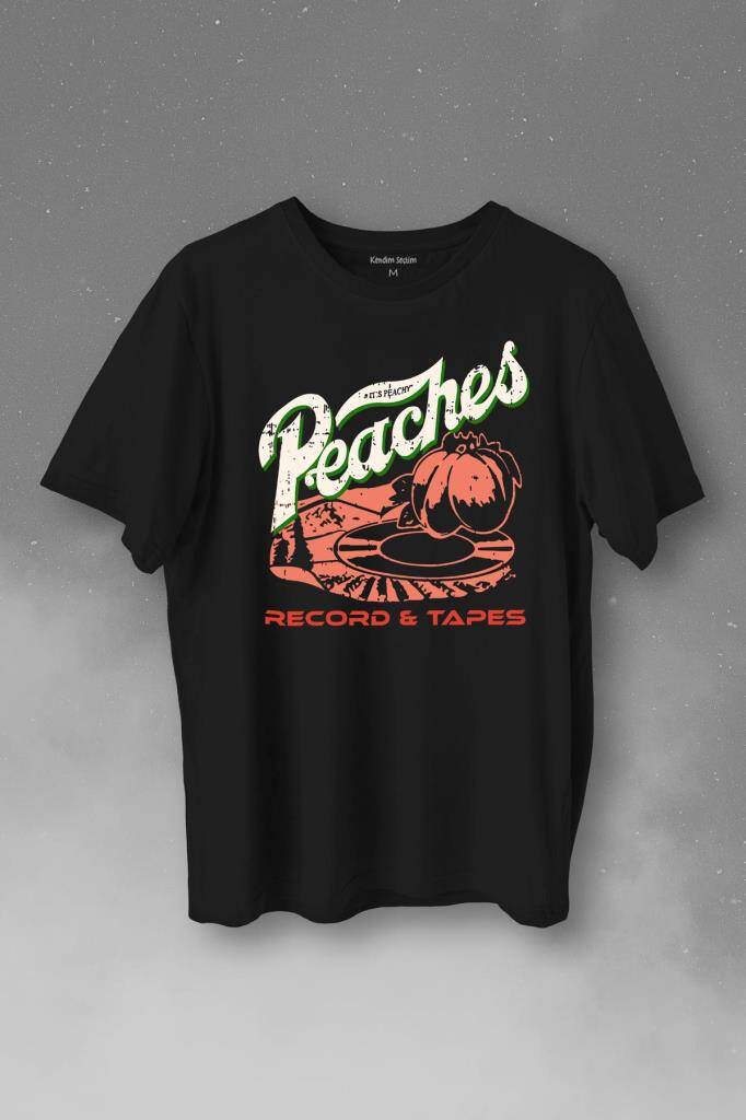 Peaches And Records Grunge Type Baskılı Tişört Unisex T-Shirt - 1