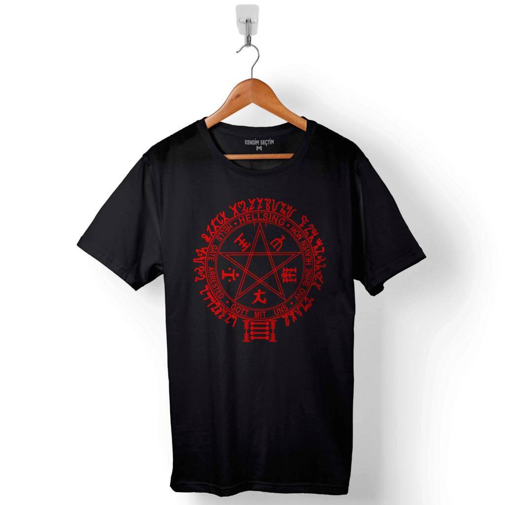 Pentagram Hellsing One Piece Naruto Anime Baskılı Tişört Unisex T-Shirt - 1