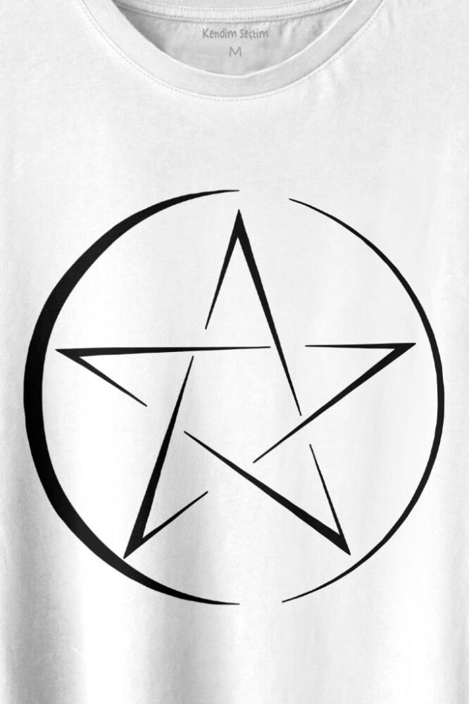 Pentagram Stencil Symbol Satanizm Baphomet Mührü Logosu Baskılı Tişört Unisex T-shirt - 2