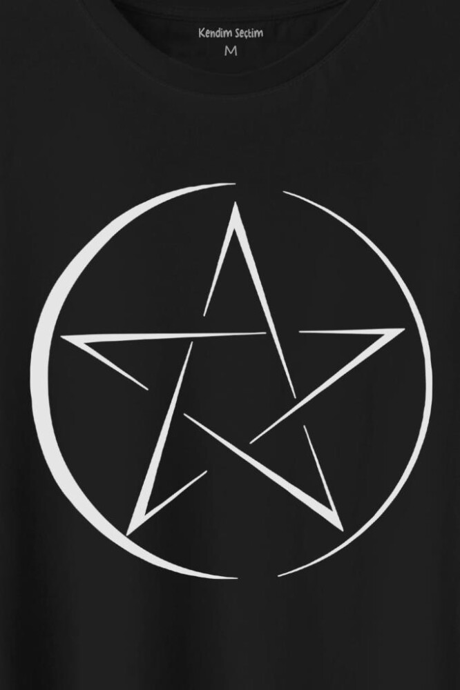 Pentagram Stencil Symbol Satanizm Baphomet Mührü Logosu Baskılı Tişört Unisex T-Shirt (1)