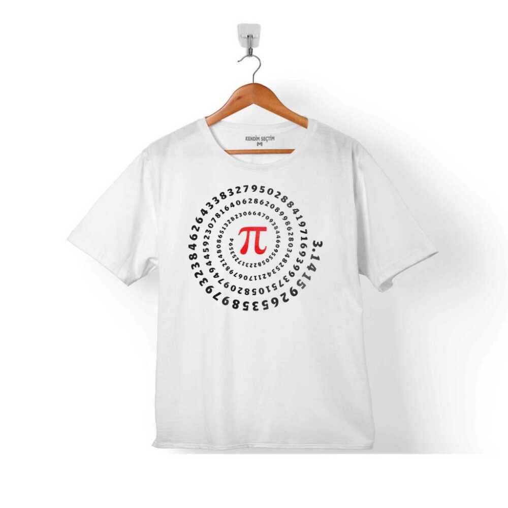 Pi Sayısı Çember Baskılı Beyaz Çocuk Tişört Geometri Matematik T-Shirt