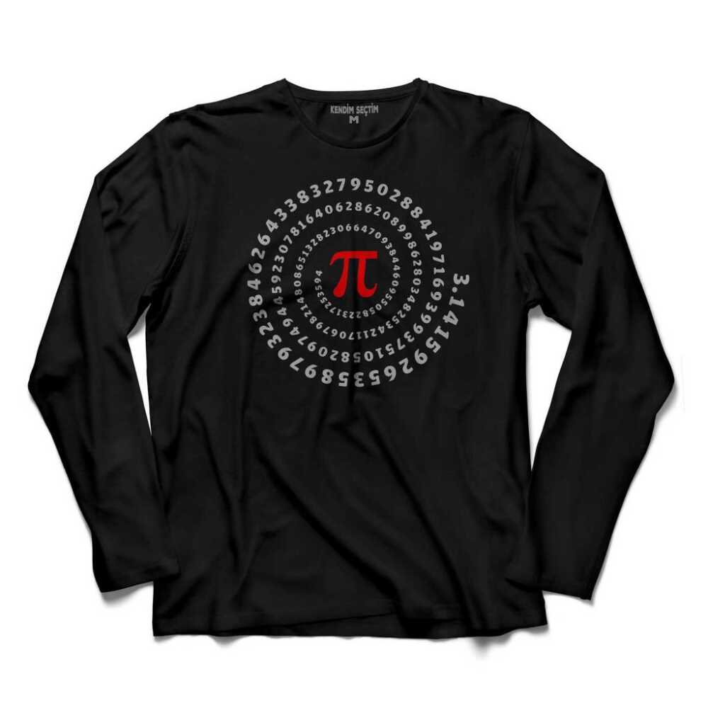 Pi Sayısı Çember Geometri Baskılı Siyah Uzun Kollu Tişört Unisex T-Shirt