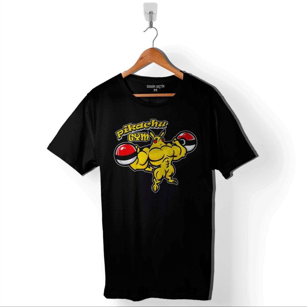 Pikachu Gym Fitness Spor Vücut Geliştirme Baskılı Tişört Unisex T-Shirt - 1