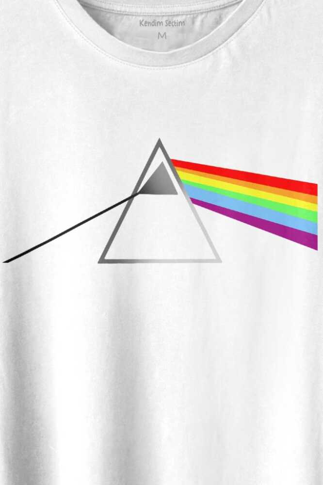 Pink Floyd Prizma Kırılan Işık Tayfı Gök Kuşağı Renkleri Baskılı Tişört Unisex T-shirt (1)