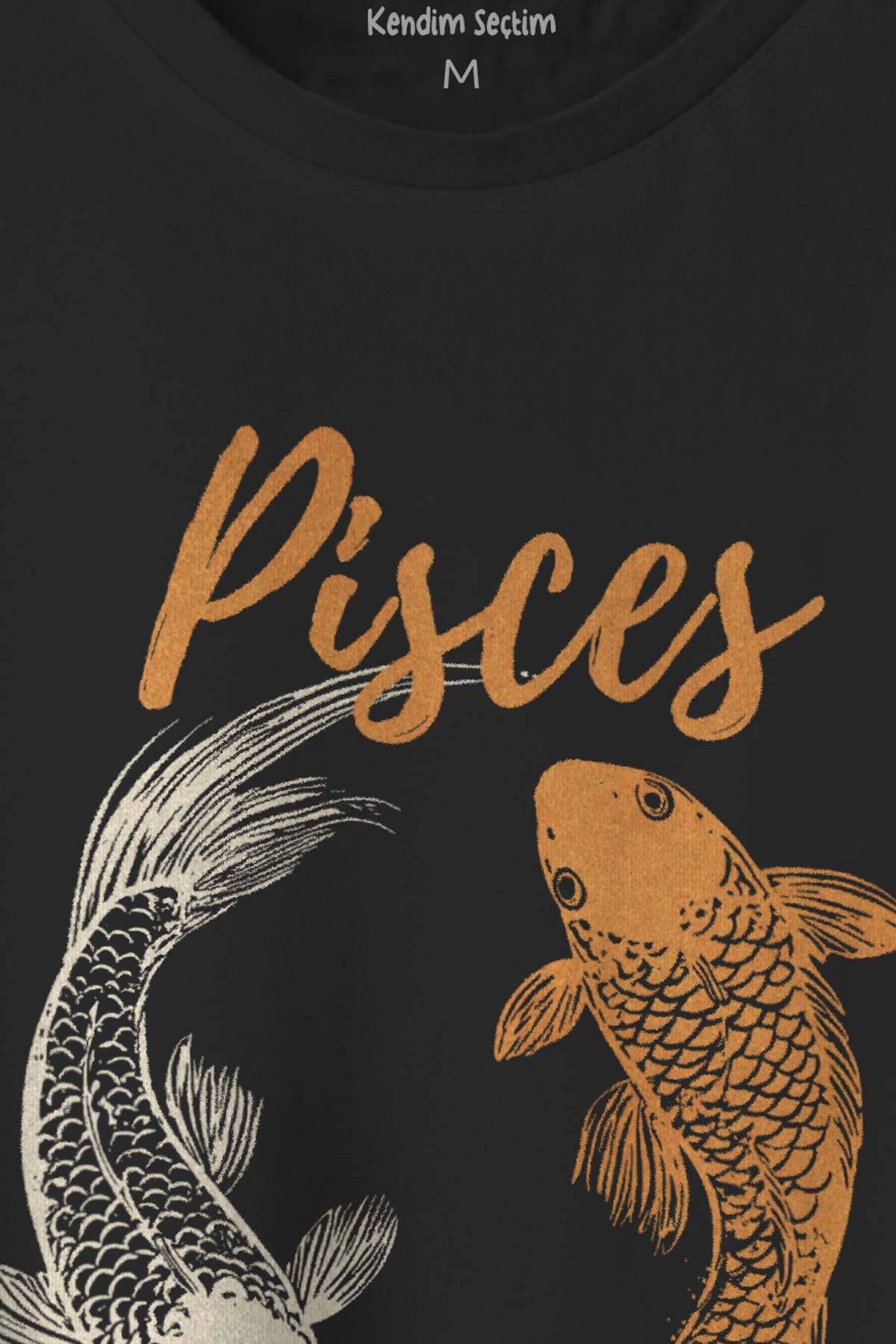 Pisces Fish Balık Burcu Şubat Mart Doğum Günü Astroloji Baskılı Siyah Unisex T-shirt - 2