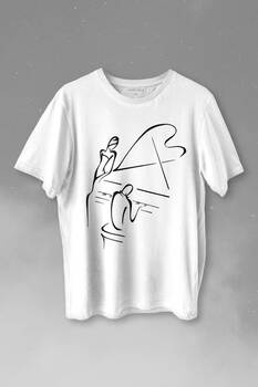 Piyano Başında Romantik Müzik Aşkı Müzikal Aşıkları Baskılı Tişört Unisex T-shirt - 1