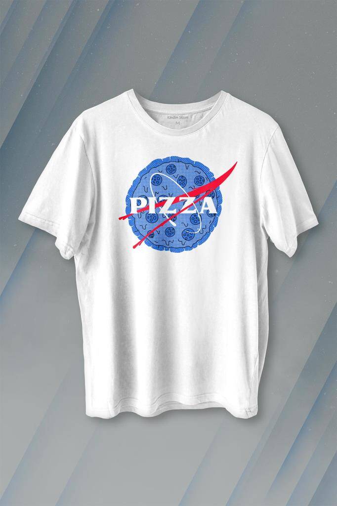 Pizza Nasa Uzay Ajansı Cosmos Astronot Baskılı Tişört Unisex T-shirt