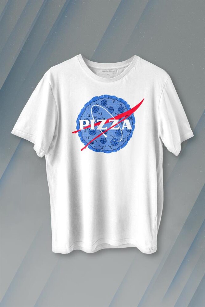 Pizza Nasa Uzay Ajansı Cosmos Astronot Baskılı Tişört Unisex T-shirt - 1