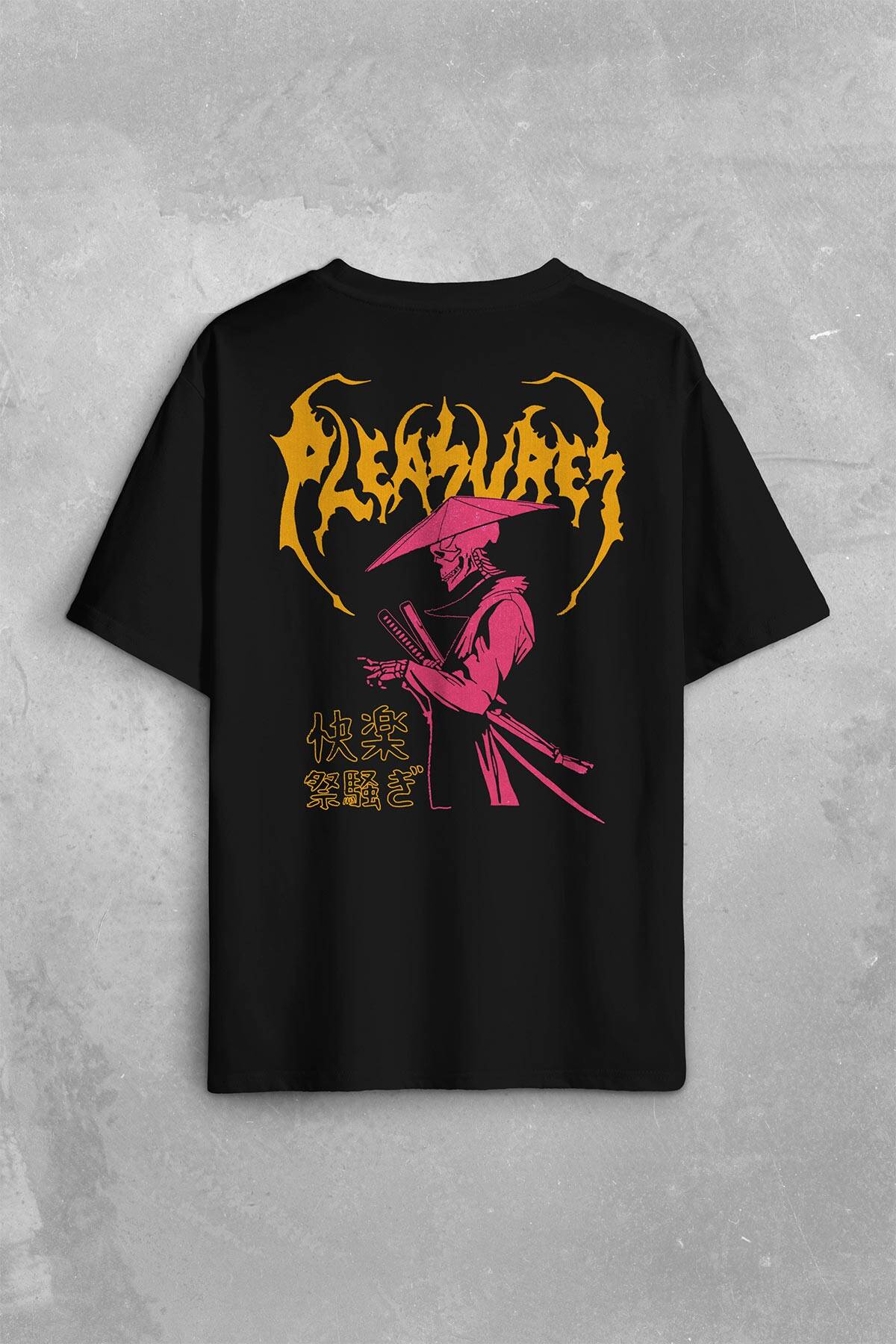 Pleasures Samurai Japan Samuray Japon Sırt Ön Baskılı Oversize Tişört Unisex T-Shirt - 1