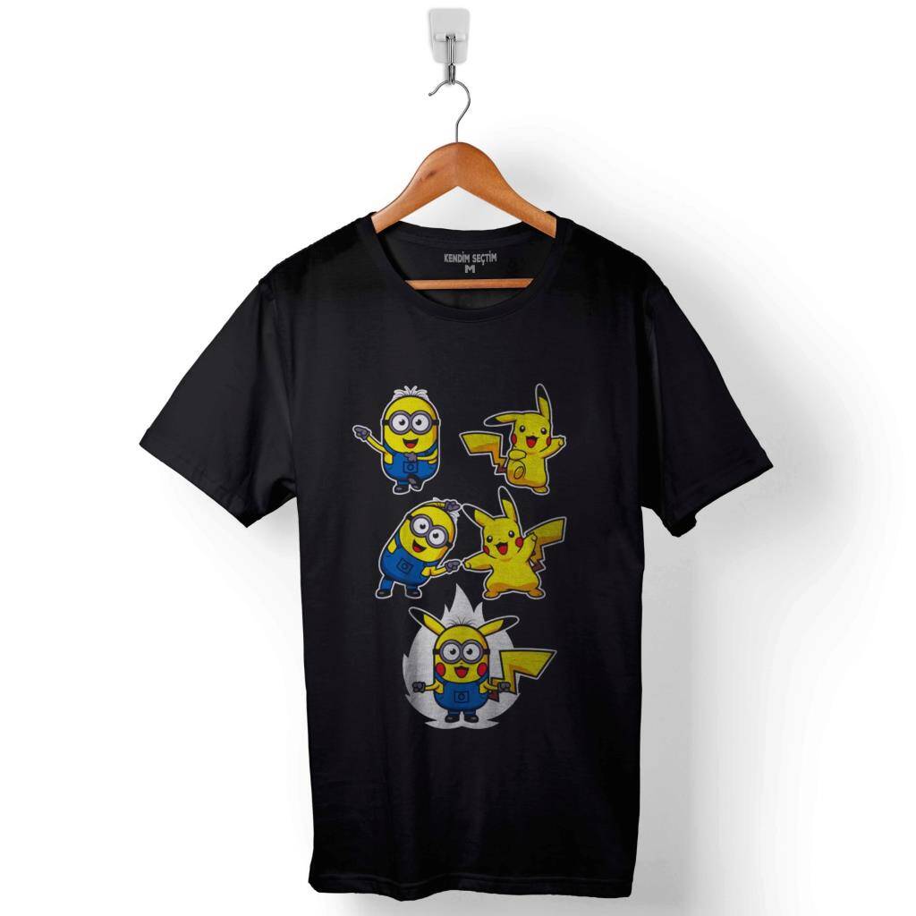 Pokemon Mınions PıkaMinion Fusion Baskılı Tişört Unisex T-Shirt - 1