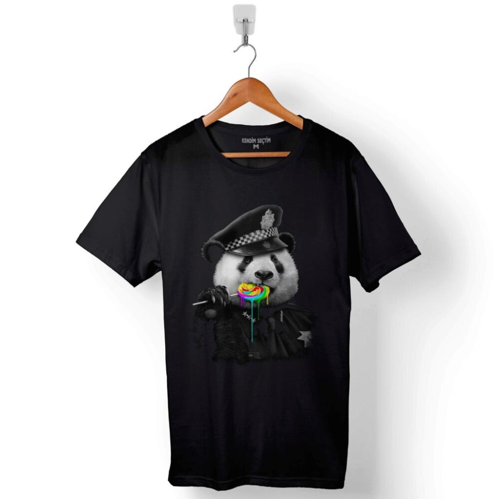 Police Panda Polis Ayı Dondurma Baskılı Tişört Unisex T-Shirt - 1