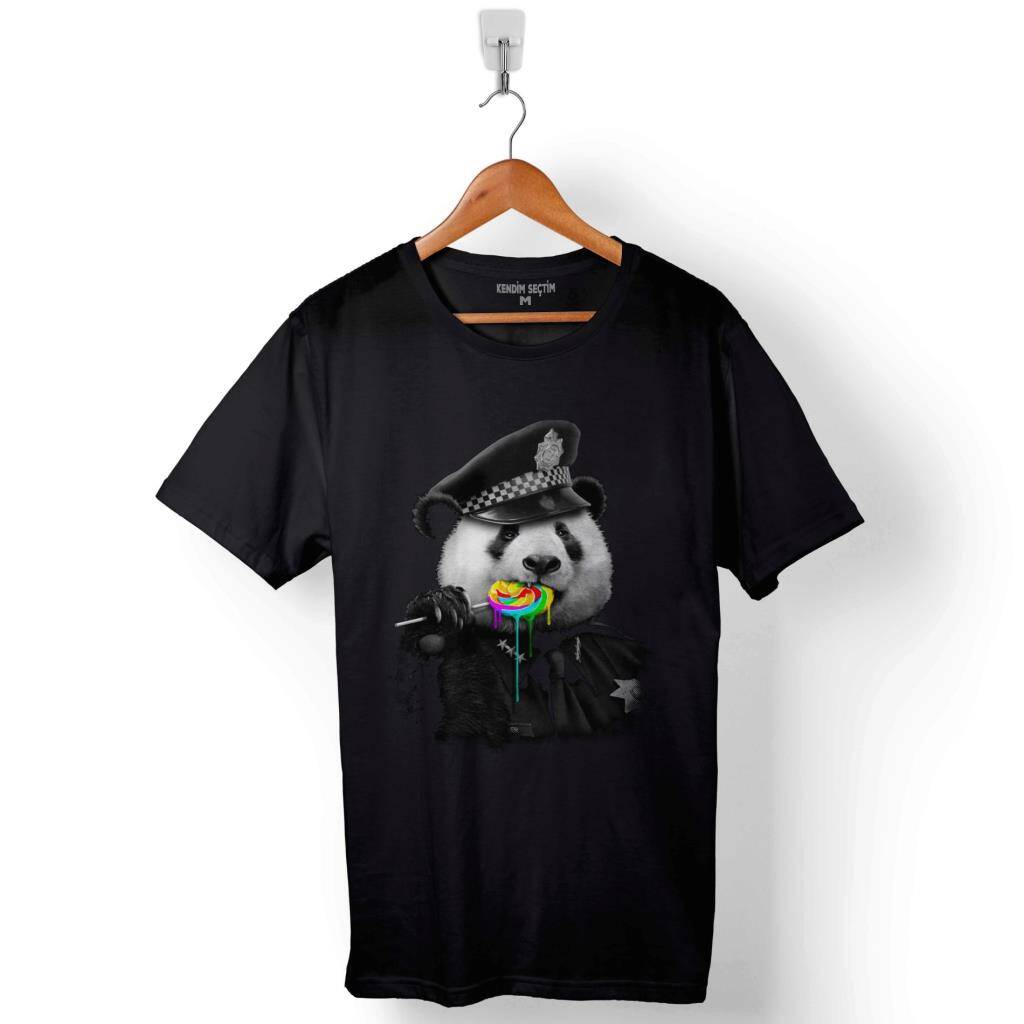 Police Panda Polis Ayı Dondurma Baskılı Tişört Unisex T-Shirt - 1