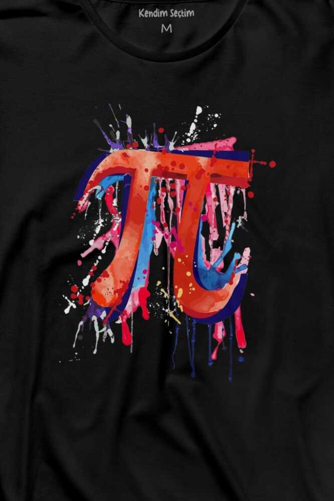 Pop Art Pi Sayısı Baskılı Siyah Uzun Kollu Tişört (1)